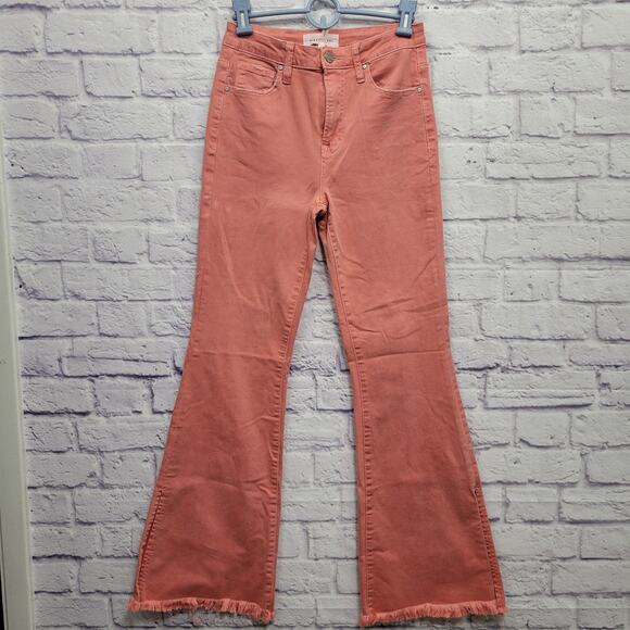 Risen Denim - NWOT Risen Jeans Womens 5 (27x32) Coral Orange Raw Hem Flare Leg Dyed Denim